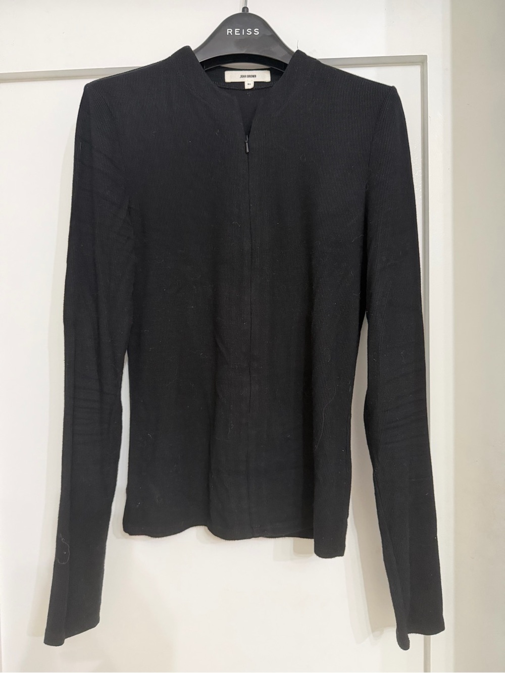 Joah Brown Black Ribbed Zip-Up Sweater